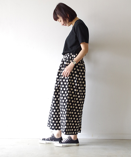 【sale 30%OFF】i c h i コットン/リネン ドット ワイドパンツ (#171013)