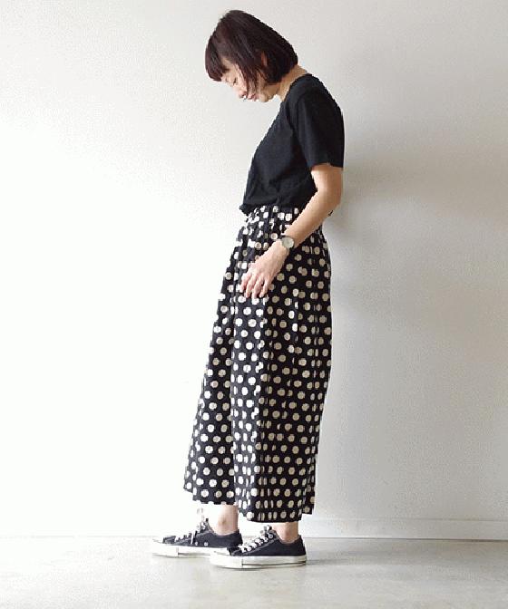 【sale 30%OFF】i c h i コットン/リネン ドット ワイドパンツ (#171013)