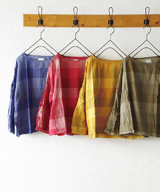 【sale 30%OFF】i c h i コットンリネン ブロックチェック プルオーバーブラウス (#171108)