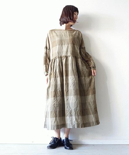 【sale 30%OFF】i c h i コットンリネン ブロックチェック ワンピース (#171109)