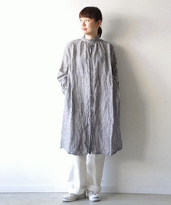 【sale 30%OFF】i c h i リネン ストライプ チュニック ワンピース (#171117)