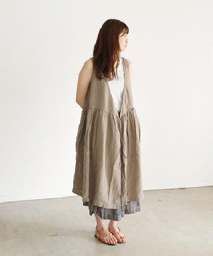 【sale 30%OFF】Antiquites 東炊きリネン ノースリーブ カシュクールワンピース (#90105)