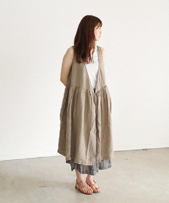 【sale 30%OFF】Antiquites 東炊きリネン ノースリーブ カシュクールワンピース (#90105)