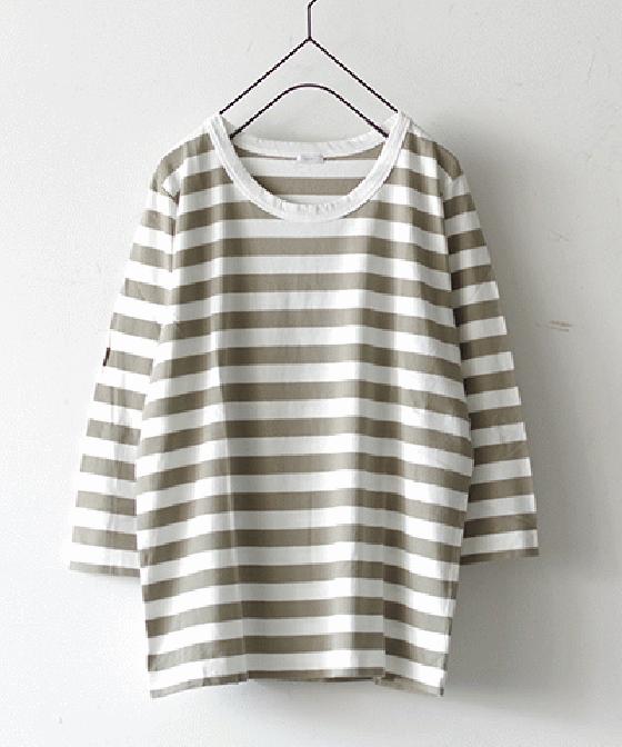 【sale 50%OFF】i c h i スタンダード ボーダー 七分丈クルー Lサイズ カラーA～C (#170494-02) 